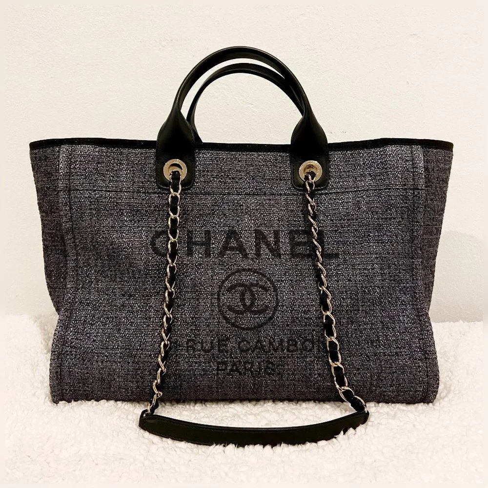 Chanel Large Deauville in Black/Gray with Gold Hardware